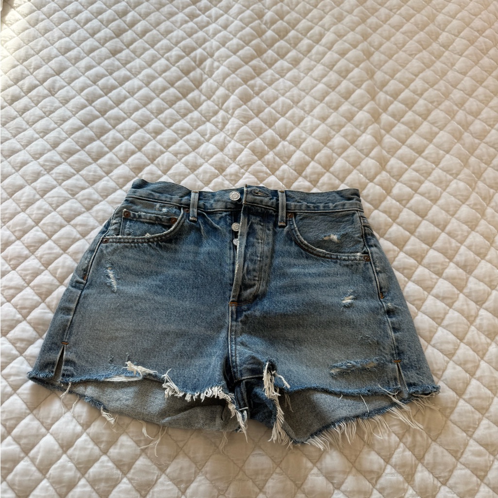 Agolde Jaden Blue Distressed Jean Shorts